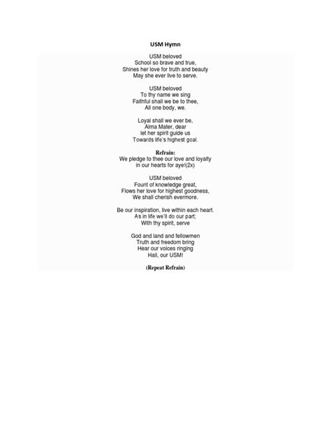 usm hymn lyrics